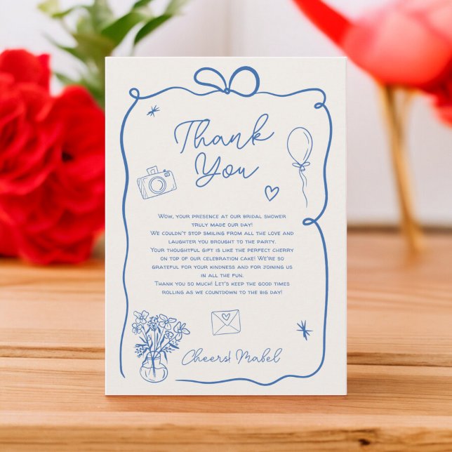 Retro blue hand drawn illustrated bridal shower thank you card (Retro blue hand drawn illustrated bridal shower thank you card)