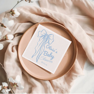 Retro Blue Hand Written Drawn Bow Baby Boy Shower Napkin