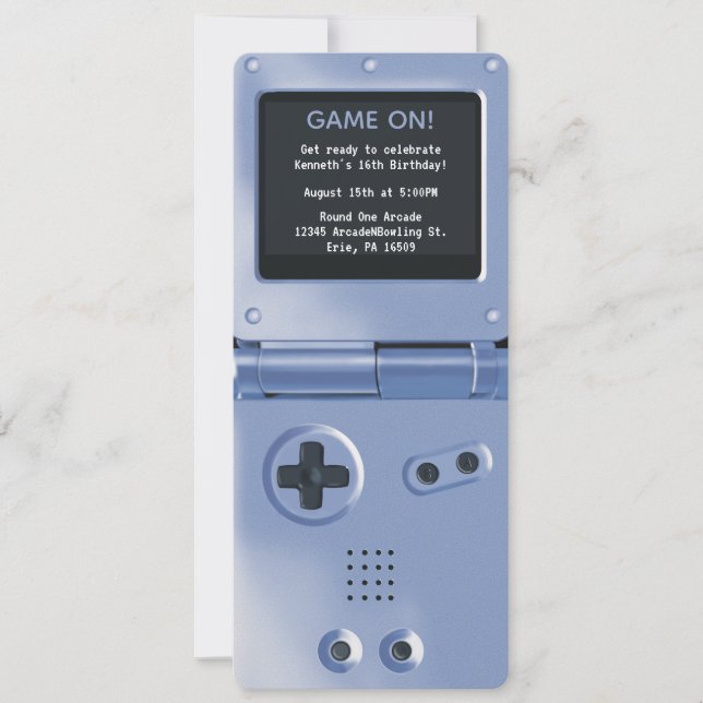 Retro Blue Handheld Gaming Birthday Invitation (Front)
