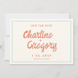 Retro Blue Handwriting Wedding Save the Date Invitation