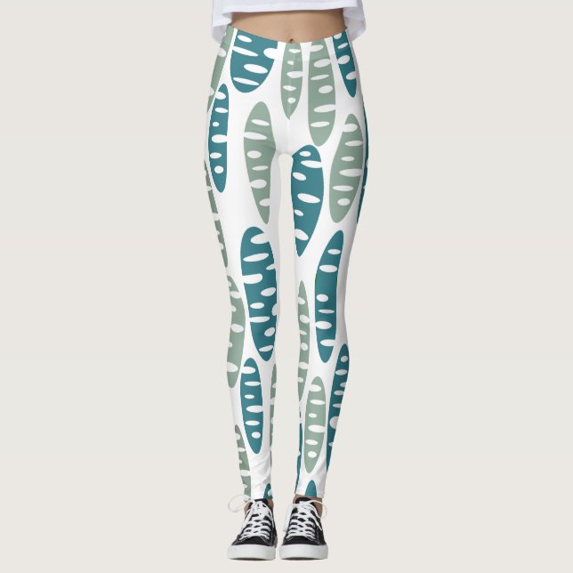 Retro Blue Holey Ovals  Leggings (Front)