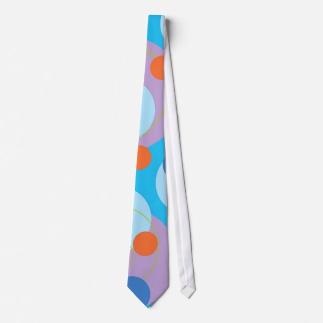 Retro Blue Ice Orange Polka Dots Tie (Front)