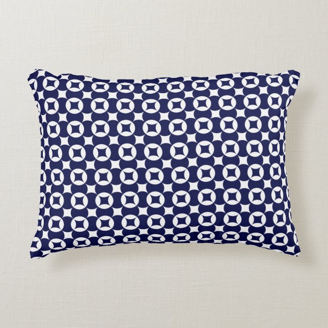 Retro Blue Interlocking Circles Geometric Pattern Decorative Cushion (Front)