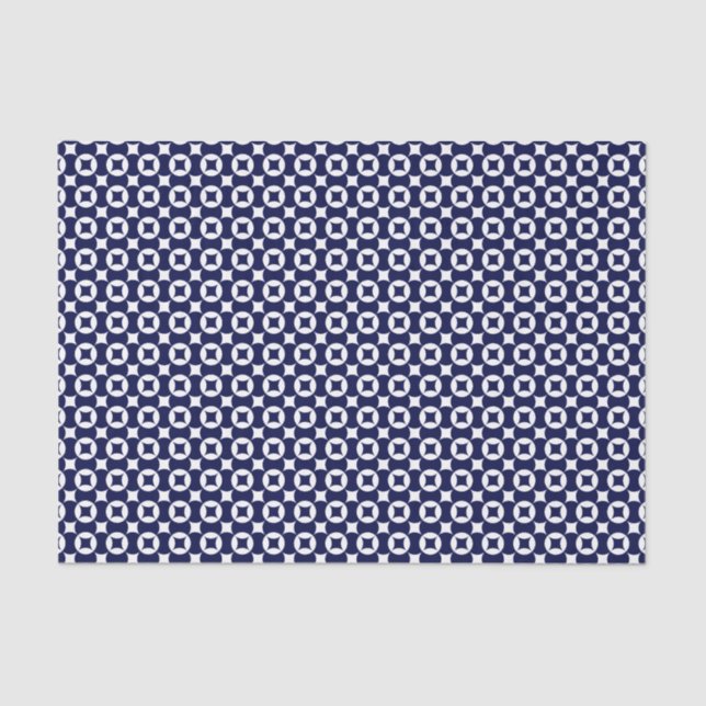 Retro Blue Interlocking Circles Geometric Pattern Tissue Paper (Front)