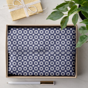 Retro Blue Interlocking Circles Geometric Pattern Tissue Paper