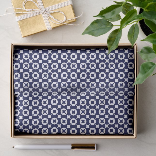 Retro Blue Interlocking Circles Geometric Pattern Tissue Paper (Gift)