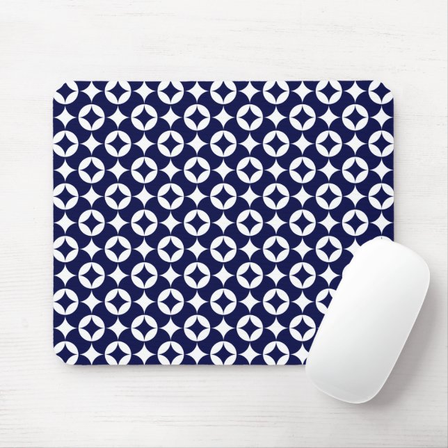 Retro Blue Interlocking Circles Geometric Shippo Mouse Mat (With Mouse)