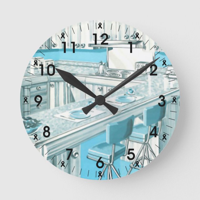 Retro Blue Kitchen Round Clock (Front)