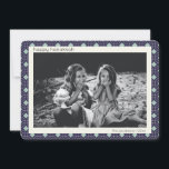 Retro Blue Mid Century Mod Pattern Hanukkah Photo Holiday Card<br><div class="desc">Trendy,  modern,  and simple retro mid century mod lines pattern in blue and white for Hanukkah,  personalised with your name and photo.</div>