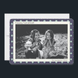 Retro Blue Mid Century Mod Pattern Hanukkah Photo Holiday Card<br><div class="desc">Trendy,  modern,  and simple retro mid century mod lines pattern in blue and white for Hanukkah,  personalised with your name and photo.</div>