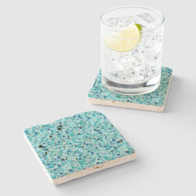 Retro Blue Mosaic Coaster (Side)