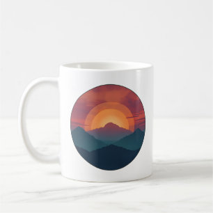 Retro Blue Mountain Sunset   Nature Watercolor Art Coffee Mug
