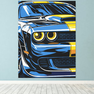 Retro Blue Muscle Car Front Pop Art Illustration Canvas Print