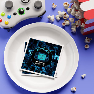 Retro Blue Neon Boy Gamer for Kids Birthday Party Napkin