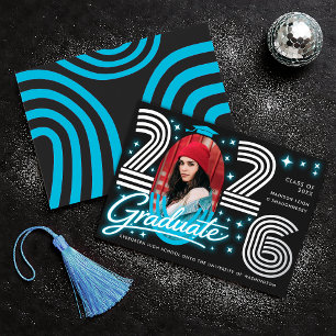 Retro Blue Neon Photo Graduate Announcement