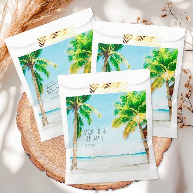 Retro Blue Ocean Beach Palm Trees Tropical Wedding Favour Bags (Creator Uploaded)