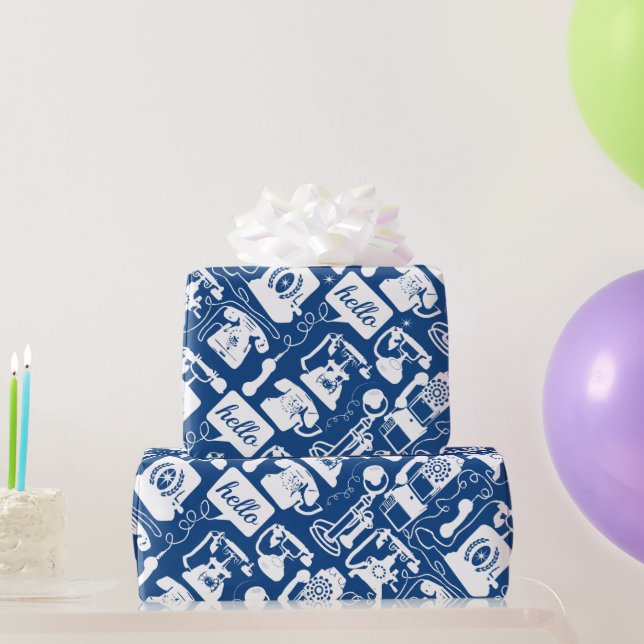 Retro Blue or Any Colour Telephone Pattern Wrapping Paper (Party Gifts)