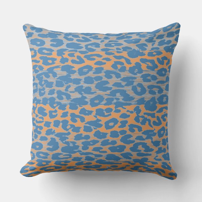 Retro Blue Orange Leopard Print Skin Cushion (Front)