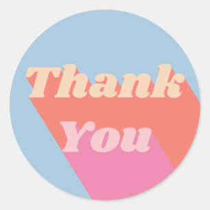 retro blue orange pink thank you classic round sticker
