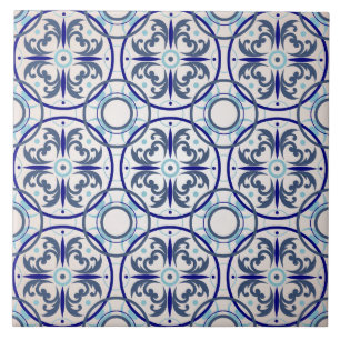Retro Blue Ornament Pattern Floor Ceramic Tile