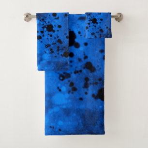 Retro Blue Paint Splatter Bath Towel Set