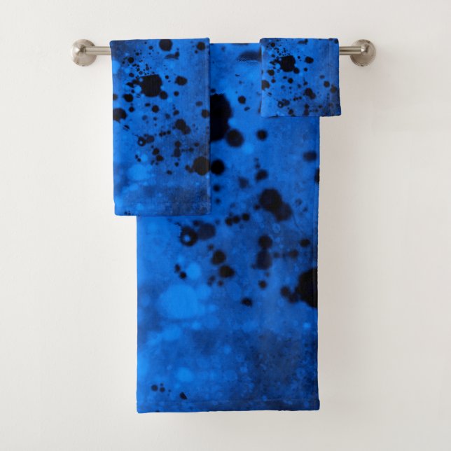Retro Blue Paint Splatter  Bath Towel Set (Insitu)