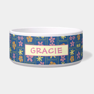 Retro Blue Patchwork Floral Custom Large Dog