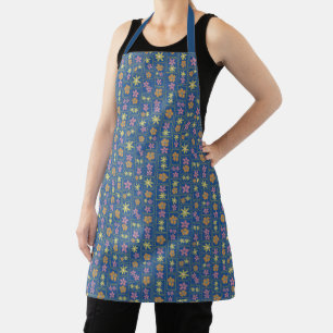 Retro Blue Patchwork Floral Medium Apron