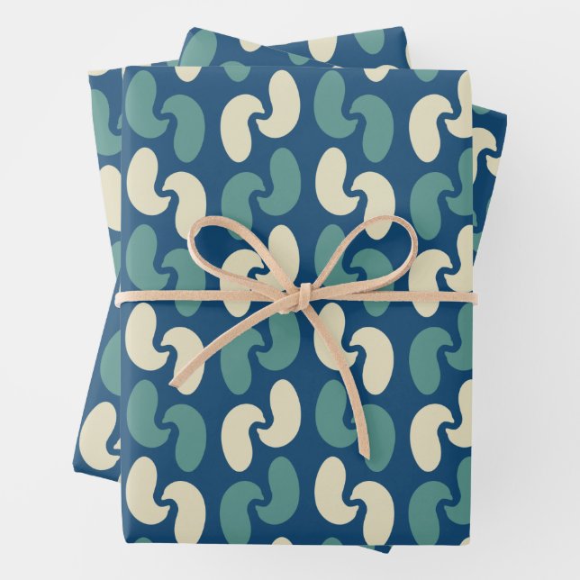 Retro blue pattern wrapping paper sheet (In situ)