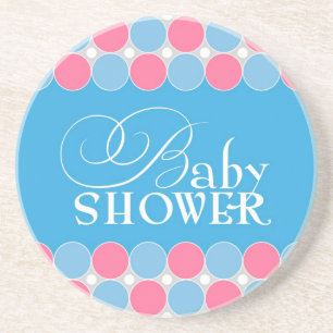 Retro Blue & Pink Baby Shower Coaster