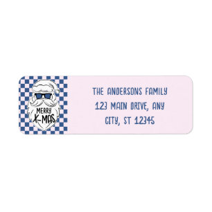 Retro Blue Pink Checkered Santa Claus Christmas