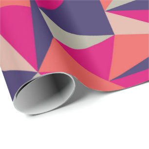 Retro Blue Pink Triangle Geometric Gift Wrap Paper