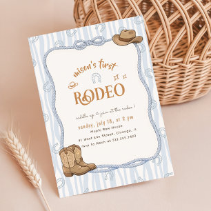 Retro Blue Plaid Western Cowboy Rodeo 1st Birthday Invitation