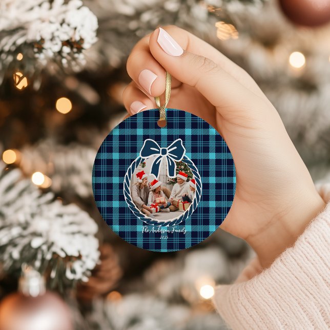 Retro Blue Plaid Whimsical Christmas  Ceramic Tree Decoration (Creator Uploaded)