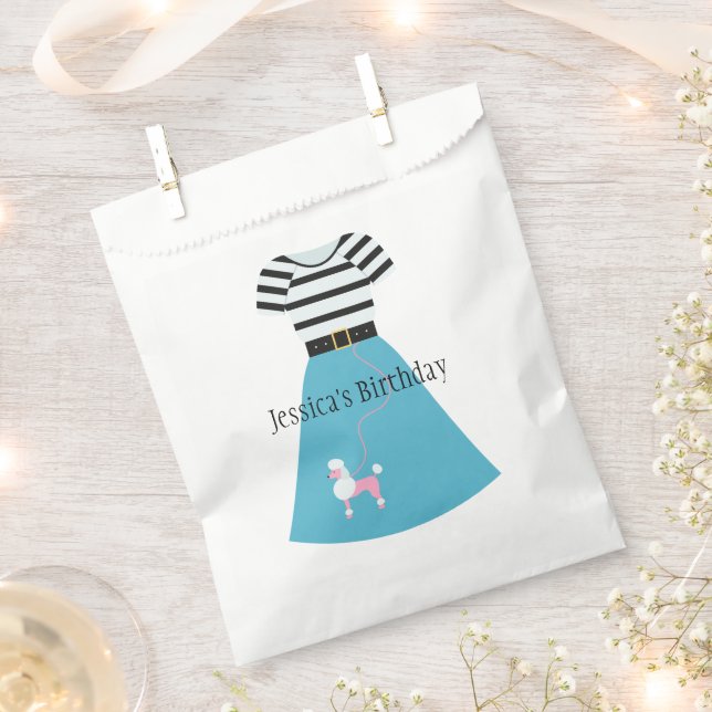 Retro Blue Poodle Skirt Customisable Birthday Favour Bags (Clipped)