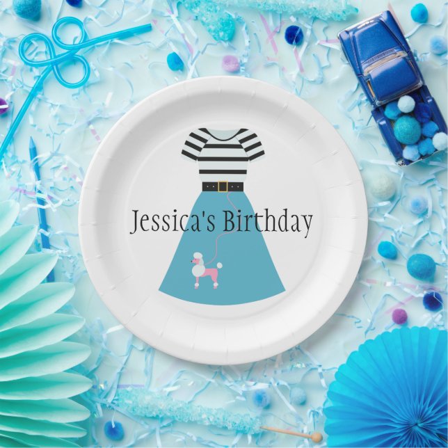 Retro Blue Poodle Skirt Paper Plate (Party)