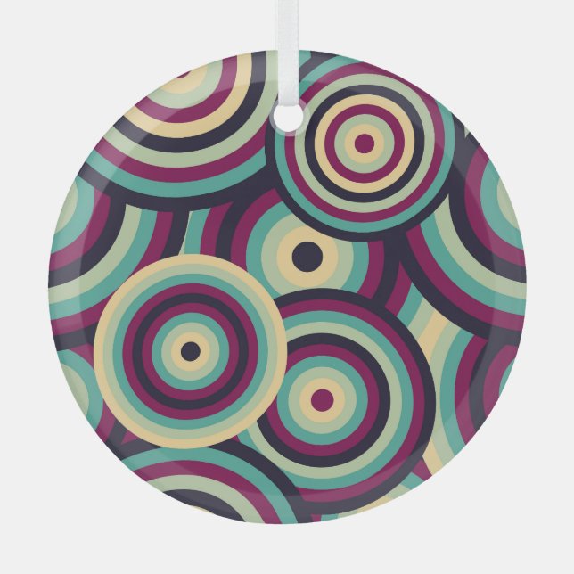 Retro blue-purple discs, abstract pattern. glass tree decoration (Front)