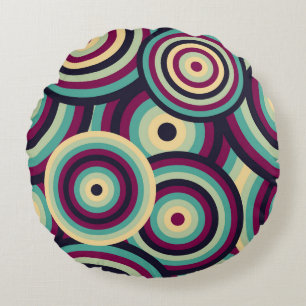 Retro blue-purple discs, abstract pattern. round cushion