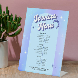 Retro Blue Purple Makeup Salon Spa Pricing Menu Pedestal Sign