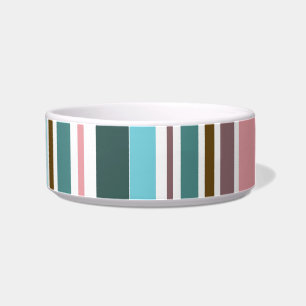 Retro Blue Purple Pink Stripes Pattern Pet Bowl