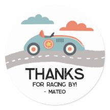 Retro Blue Race Car Birthday Party Favour
