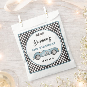 Retro Blue Race Car Two Fast Boy 2nd Birthday Favour Bags