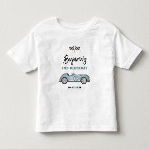 Retro Blue Race Car Two Fast Boy 2nd Birthday Toddler T-Shirt