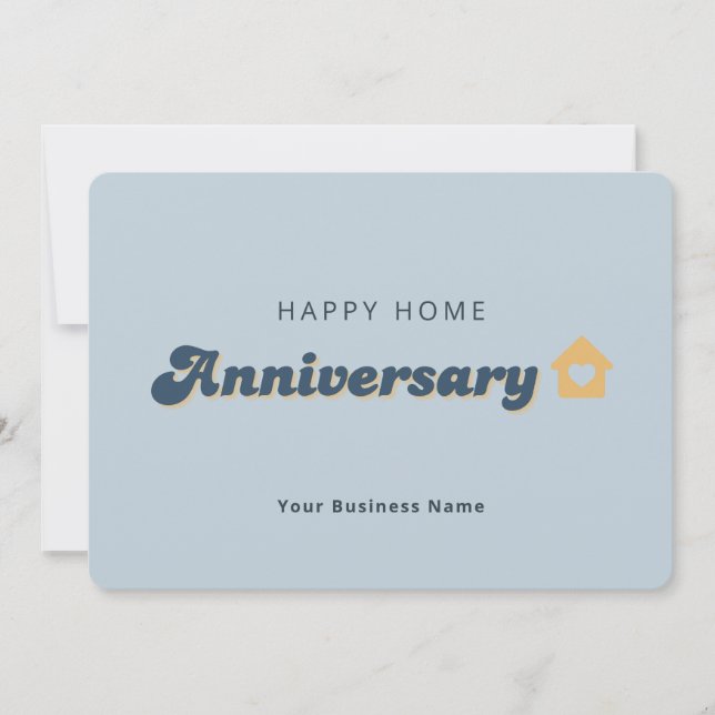 Retro Blue Real Estate Home Anniversary QR Code  Card (Front)