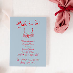 Retro Blue & Red Hand Drawn Bra Lingerie Shower Invitation