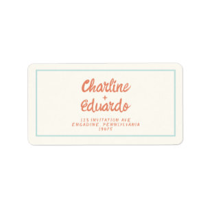 Retro Blue Red Handwriting Wedding  Label