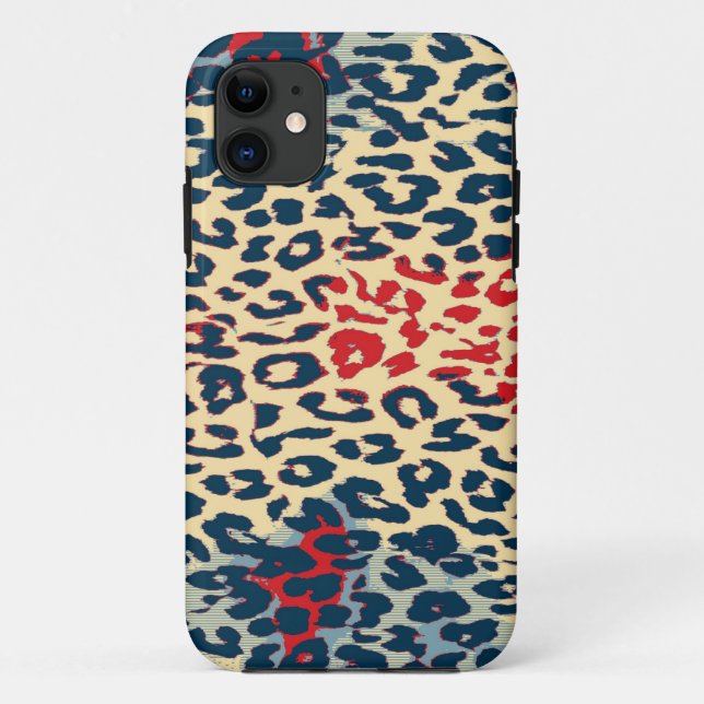 Retro Blue Red Leopard Print Skin Case-Mate iPhone Case (Back)