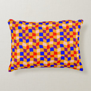 Retro blue red purple orange white chequered decorative cushion