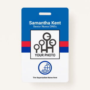 Retro Blue Red Shade Columns Photo Staff Nurse ID ID Badge