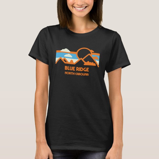 Retro Blue Ridge North Carolina Mountain Range Sun T-Shirt (Front)